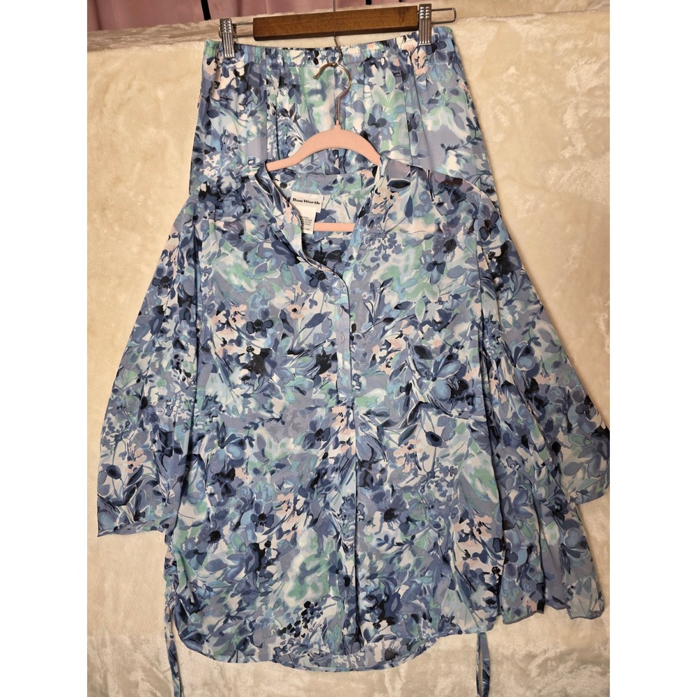 BonWorth Womens Blue Floral 2 Piece Skirt Set Blouse Maxi Skirt Size S 75802